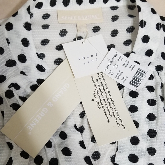 New. NWT Grand Greene ,Polka Dot Blouse, Colors: Black and white, Size XL - Picture 8 of 13